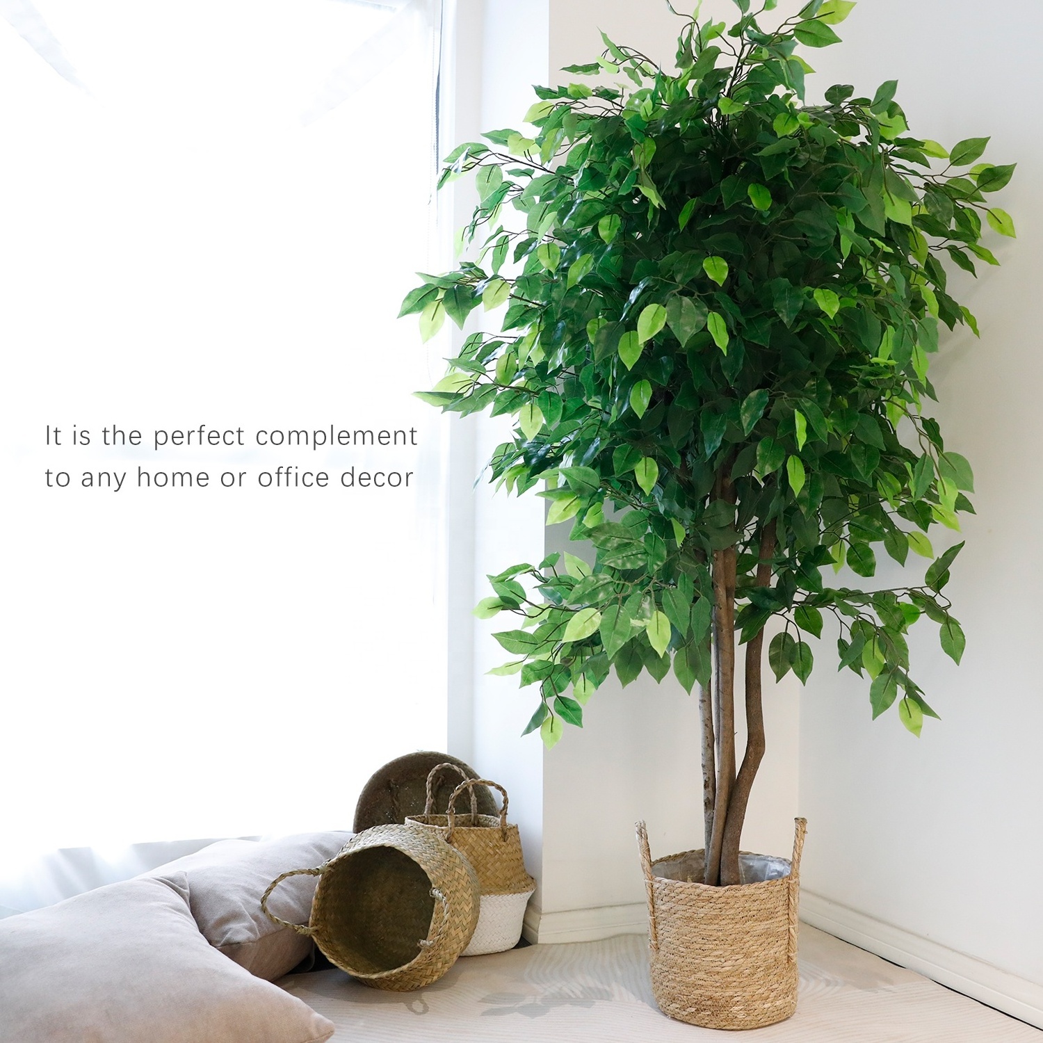 6 Feet Large Home Office Decor Indoor Fake Plastic Ficus Tree Wholesale Artificial Plants With Pot