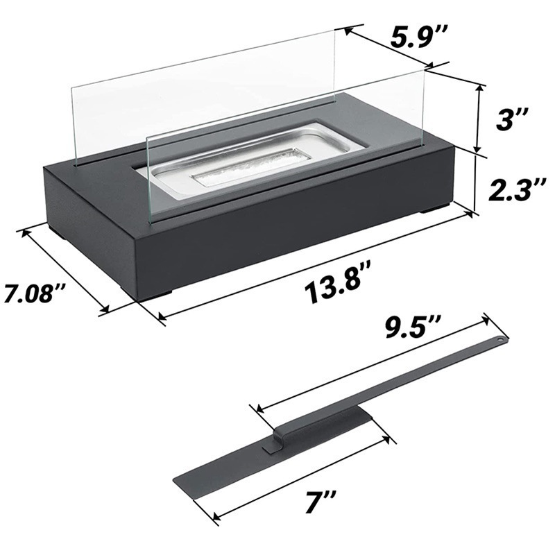 Fire Pit Premium Portable Glass Mini Smokeless Square Rectangle Tabletop Fire Pit