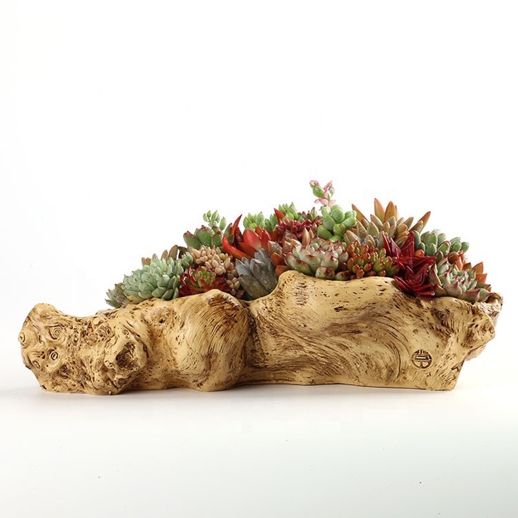 Artificial Retro Ornament Driftwood Resin Succulent Planter Tree Trunk Stump Flower Pot Plant Pots wholesale