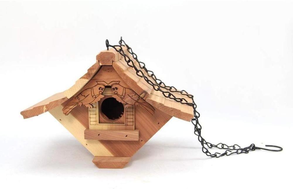 Outside Squirrel Proof Cage Feeder Hanging Cedar Wooden Bird House for outside