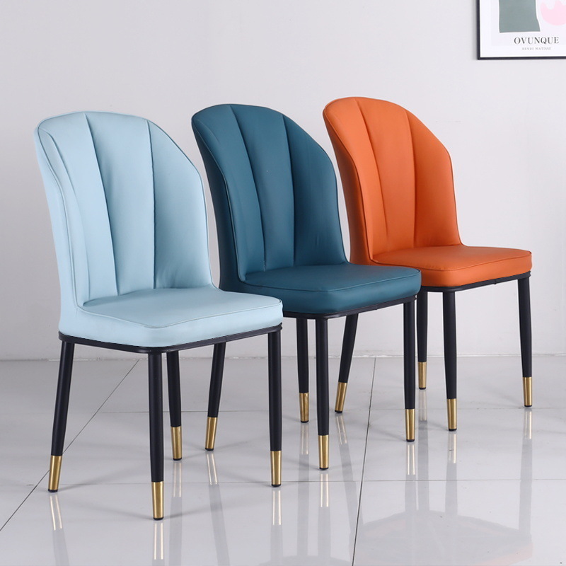 Nordic Modern Soft Cushion Leather Metal Leg Dining Room Chairs