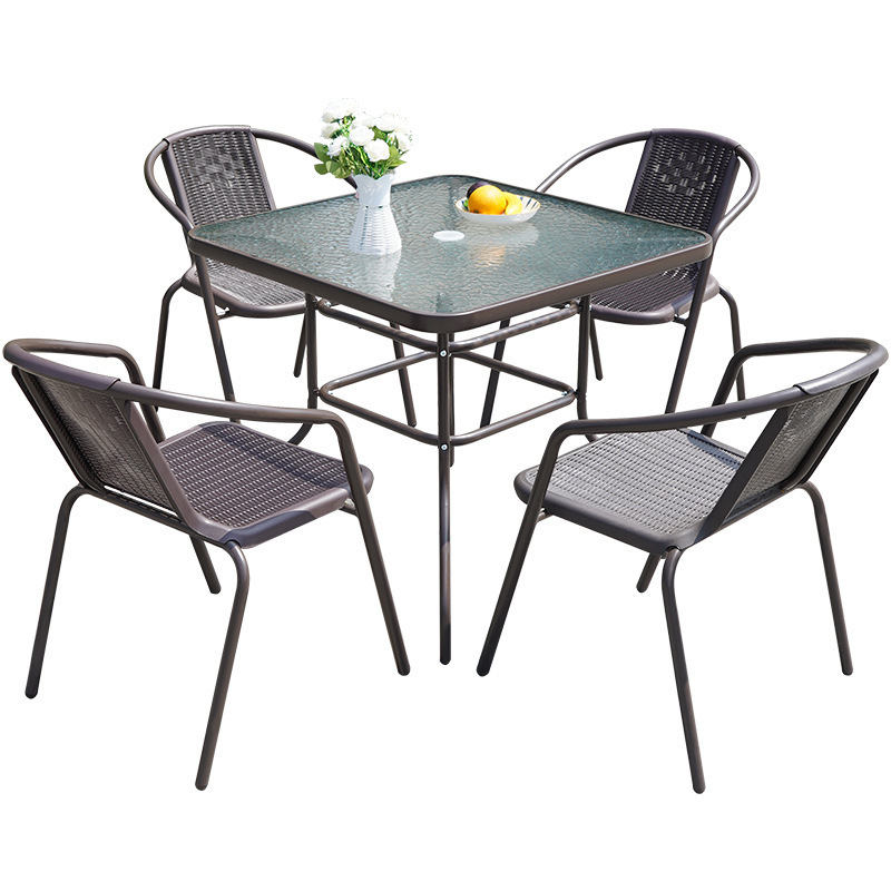 Outdoor Modern Garden Rattan Metal Patio Set Chairs Dining Table And Chairs