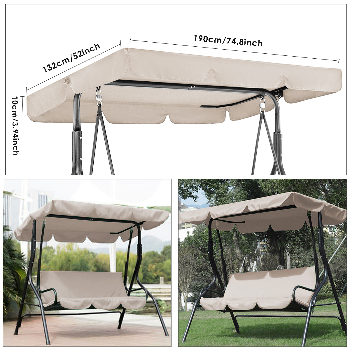 3-Seat Outdoor Garden Patio Canopy Replacement Top Cover Swing Chair For Sale