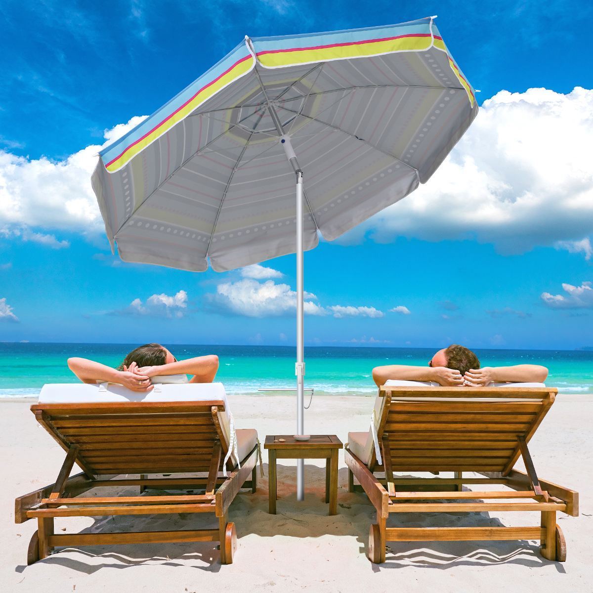 1.8M 2M Fishing Wholesale Sun Custom Tilt Plastic Anchor Outdoor Parasol Beach Umbrella With Flap