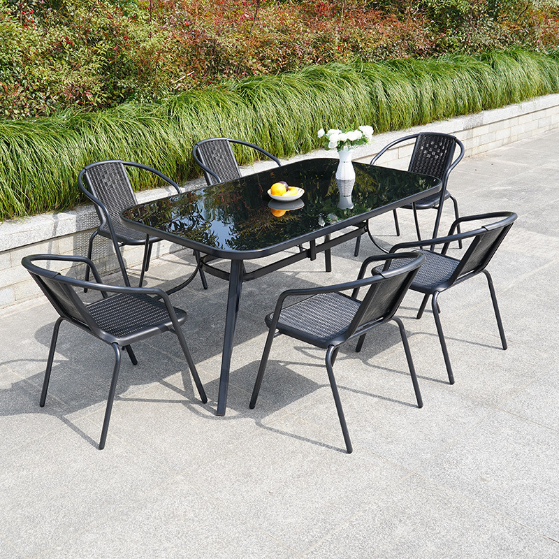 Outdoor Modern Garden Rattan Metal Patio Set Chairs Dining Table And Chairs