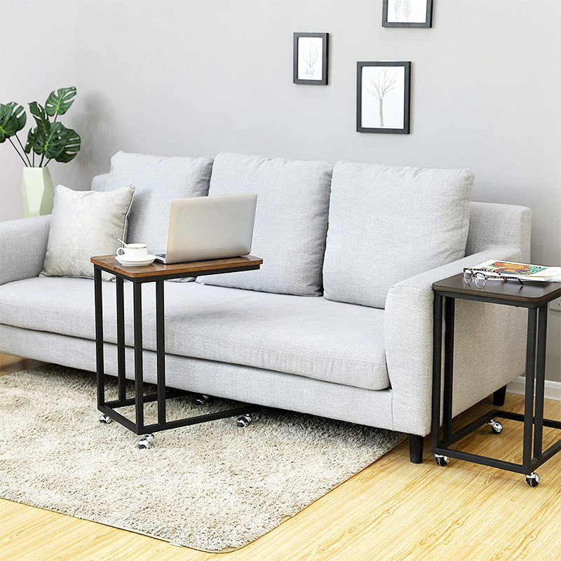 Creative Multifunctional Movable Coffee Table Metal Frame Sofa Side Tea Table With Wheels