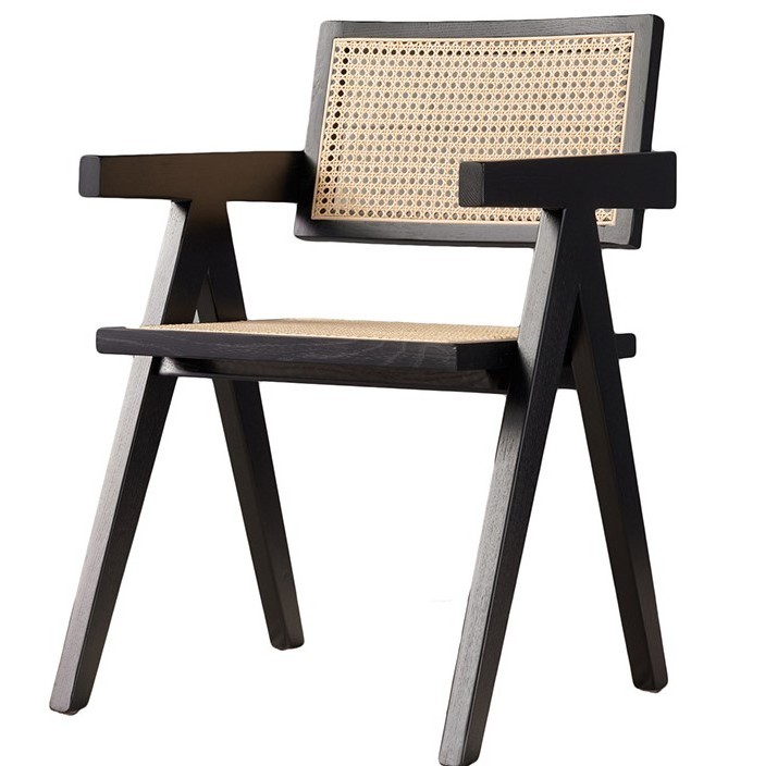 Wholesale Ash Black Restaurant Cane Wood Hotel Luxury Modern Rattan Dining Chair With Arms