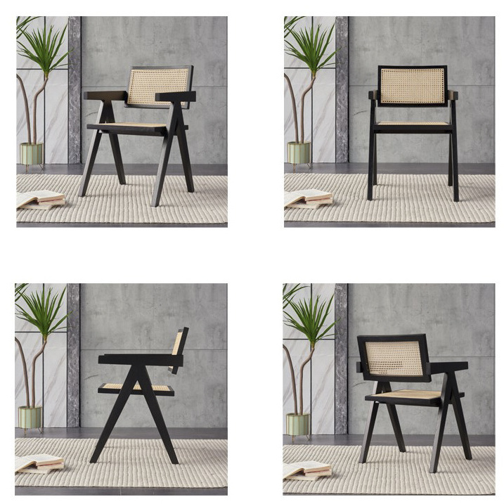 Wholesale Ash Black Restaurant Cane Wood Hotel Luxury Modern Rattan Dining Chair With Arms