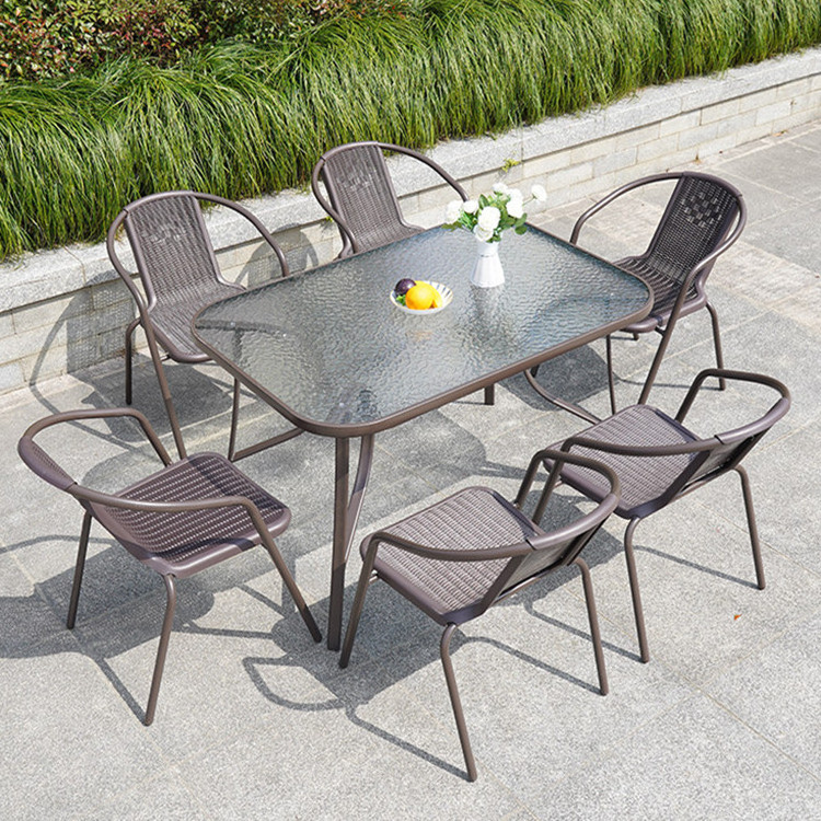 Outdoor Modern Garden Rattan Metal Patio Set Chairs Dining Table And Chairs