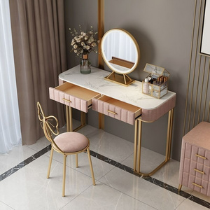 High Quality Fairly Used Metal Dressing Chairs Bedroom Beauty Butterfly Stool Pink Makeup Vanity Table Set