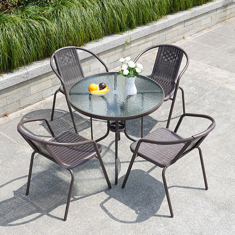 Outdoor Modern Garden Rattan Metal Patio Set Chairs Dining Table And Chairs