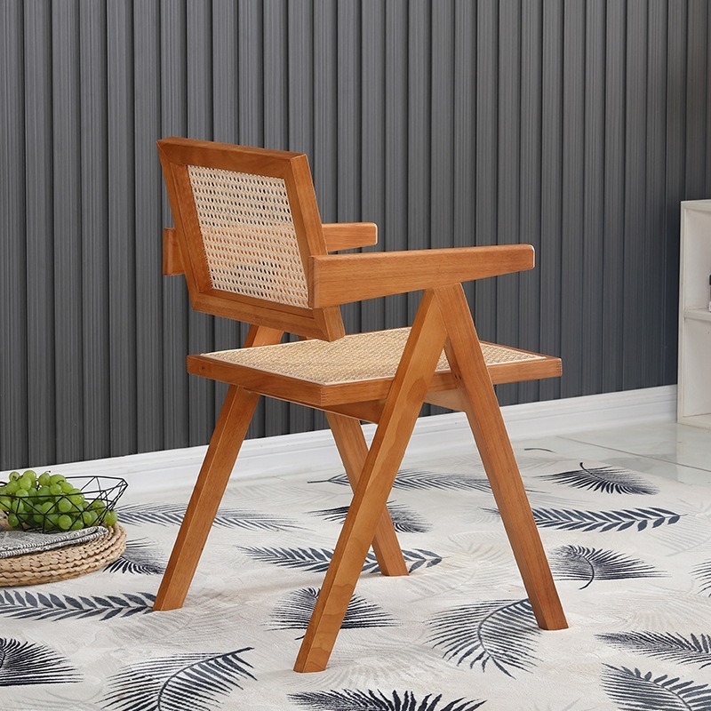 Comfortable Chair Furniture Wooden Nordic Cane Woven Wicker Rattan Solid Wood Dining Chair