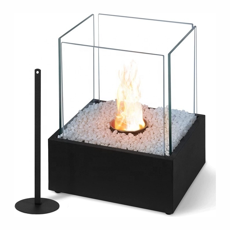 Indoor Metal Fireplace Glass Door Ethanol Flame Glass Outdoor Fire Pit