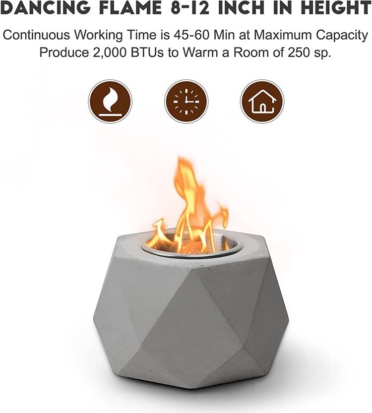 Small Portable Indoor Smoke Free Concrete Cement Bio Ethanol Garden Tabletop Fire Pit