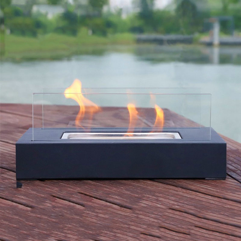 Portable Ventless Glass Indoor Outdoor Garden Iron Mini Smokeless Ethanol Tabletop Fire Pit Fireplace