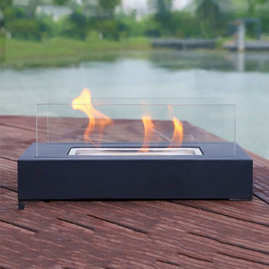 Portable Ventless Glass Indoor Outdoor Garden Iron Mini Smokeless Ethanol Tabletop Fire Pit Fireplace