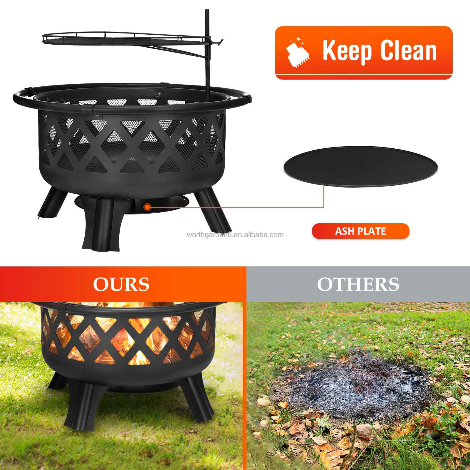 Black Backyard Metal Portable Outdoor Wood Burning Fire Pits Fireplace Tools