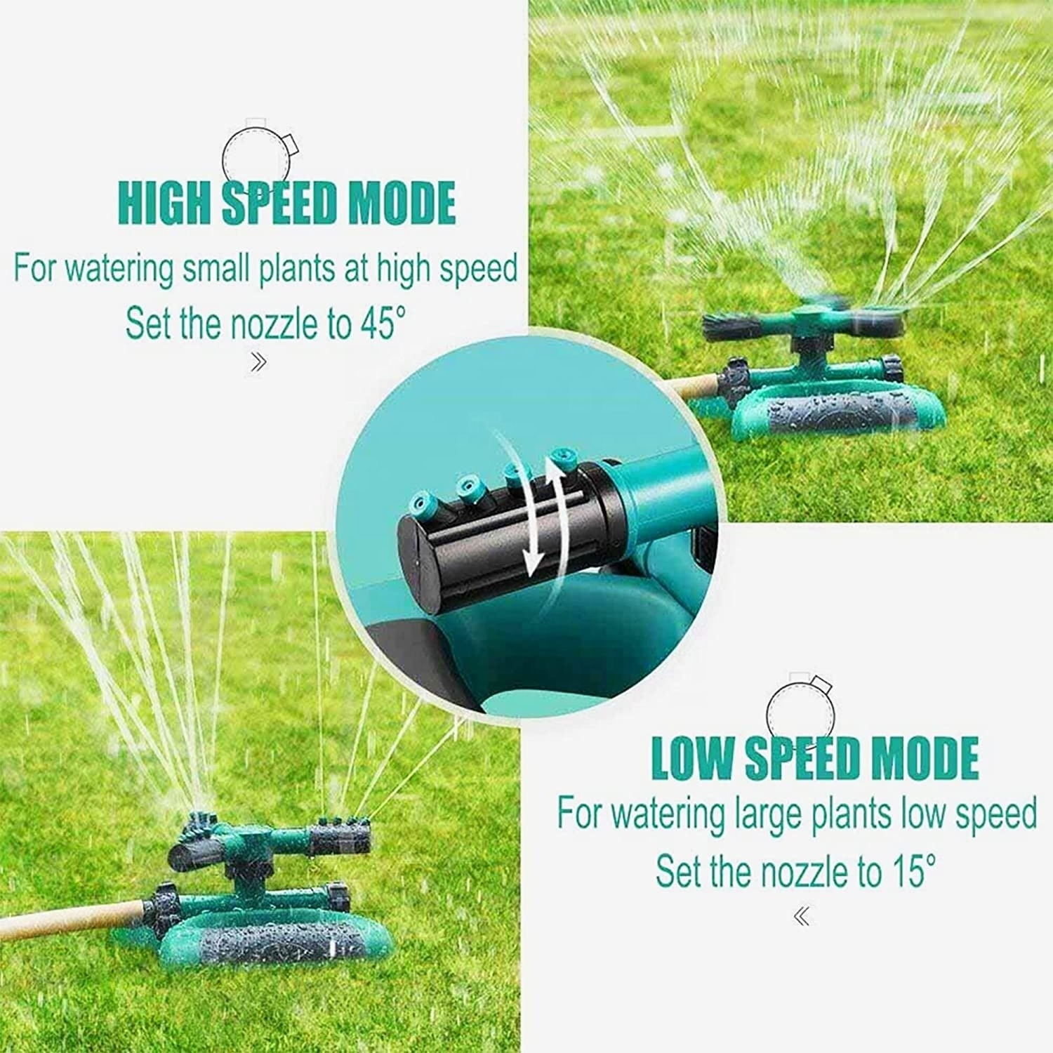 portable adjustable 360 degree automatic rotating irrigation system 3 arm plastic sprinkler for garden