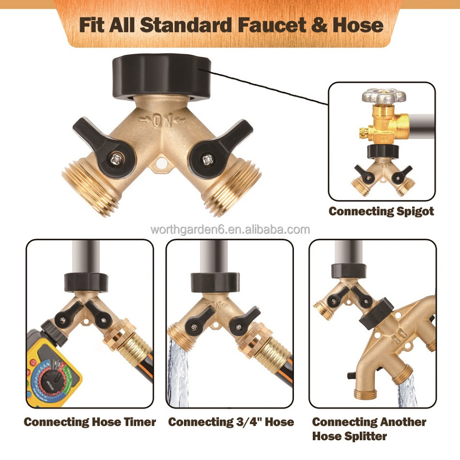 Brass Garden Hose 2 Way Connection Fittings Tap Splitter