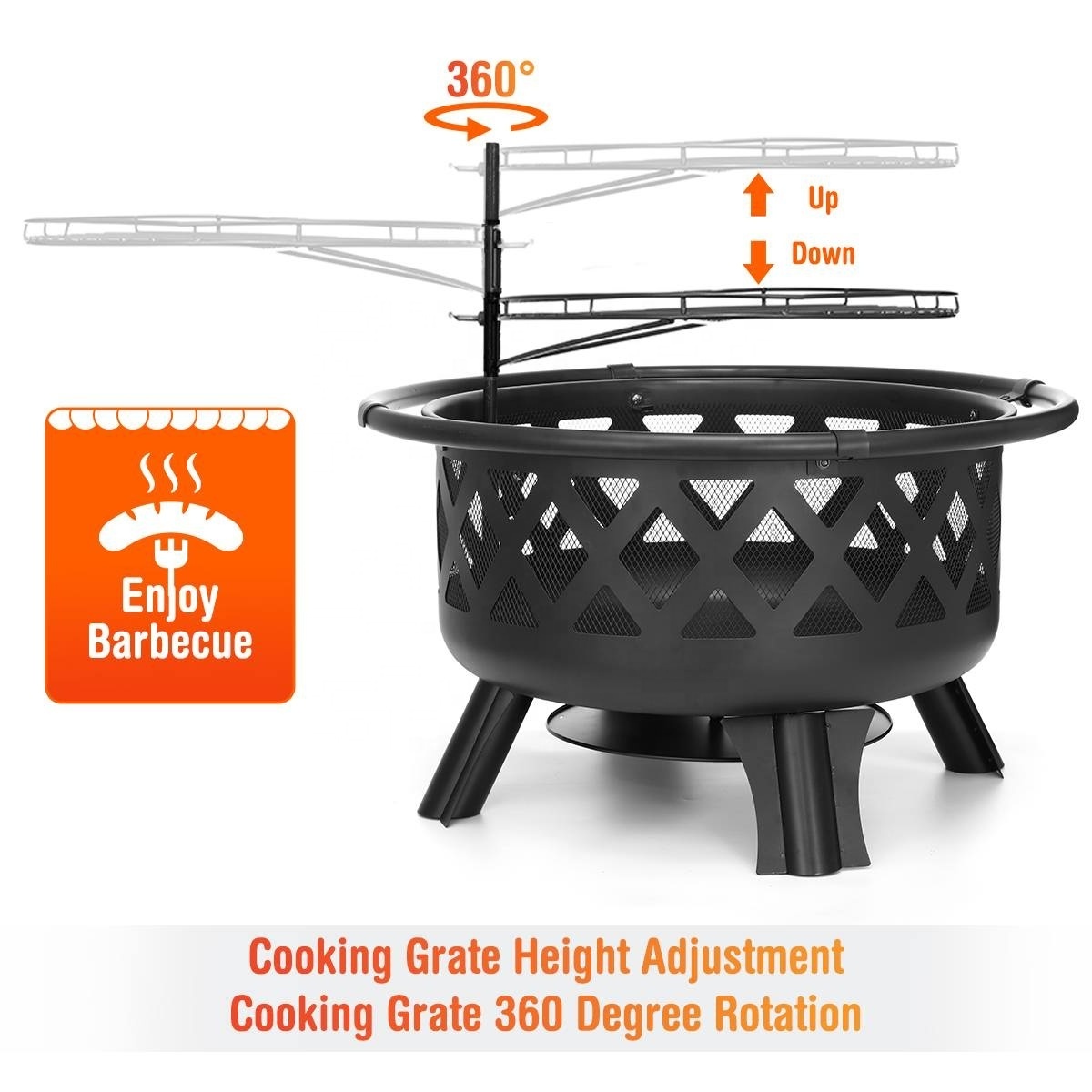 Black Backyard Metal Portable Outdoor Wood Burning Fire Pits Fireplace Tools