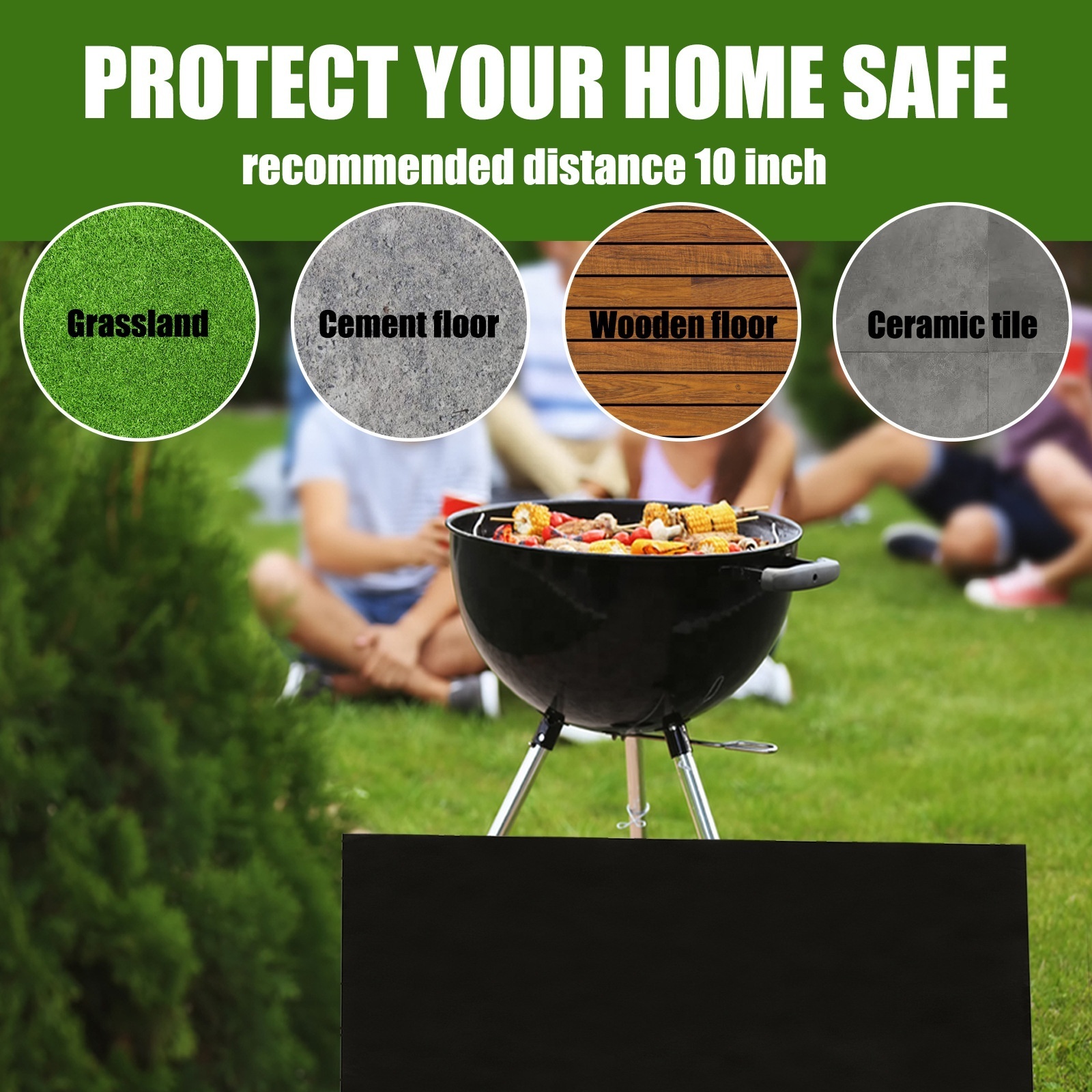 Outdoor Fibreglass Fire Pit Ground BBQ Grill Fireproof Mat For Fire Pit