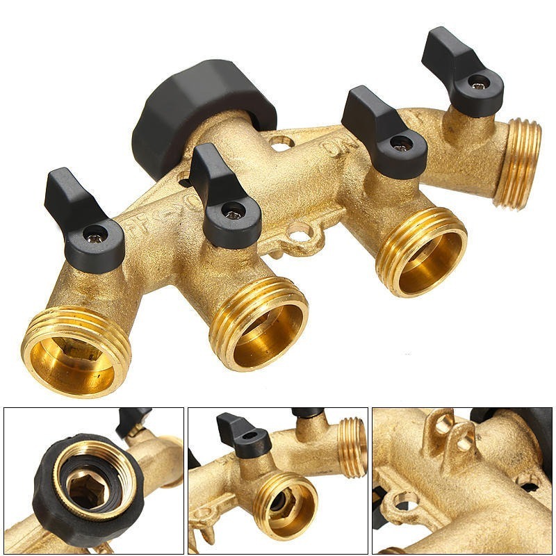 Garden Hose Tap Connector Brass Hose Splitter 4 Way Tap Water Hose Splitter Connector For Garden