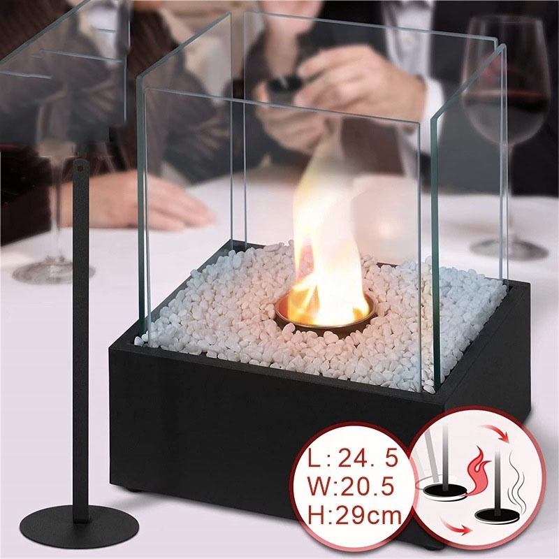 Indoor Metal Fireplace Glass Door Ethanol Flame Glass Outdoor Fire Pit