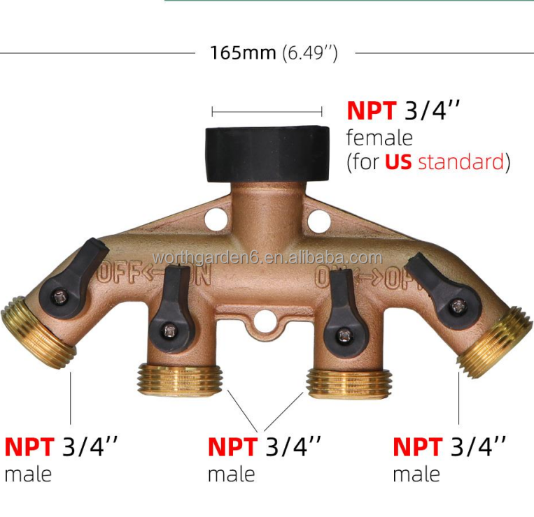 Brass Garden Hose Fittings Tap Adapter Garden Watering Hose Connector 4 Way Splitter