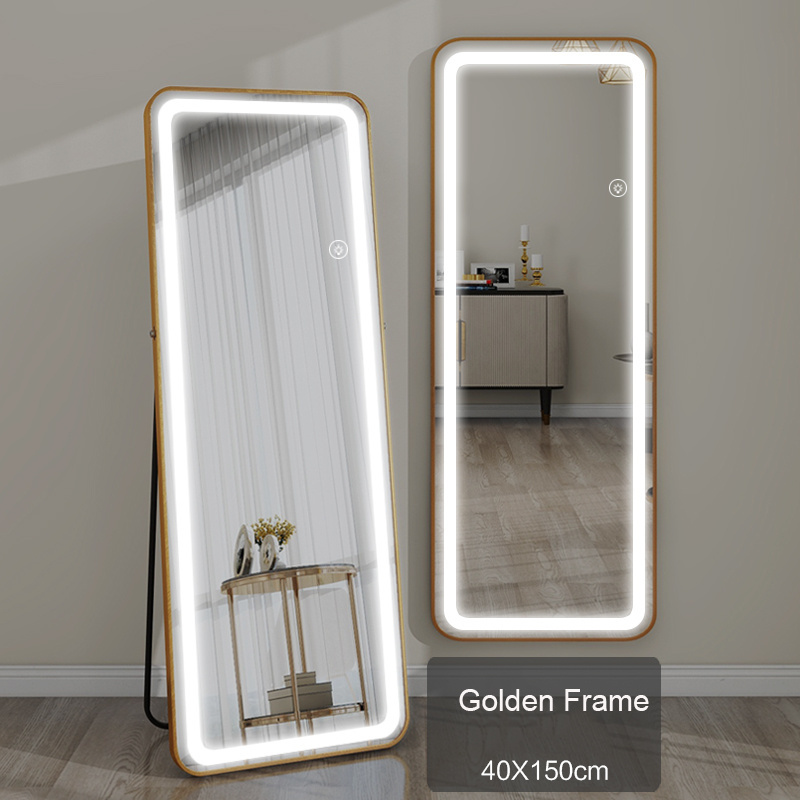 Fashion decor aluminum framed full length body led mirror with stand smart floor dressing mirror with lights wall mounted mirror