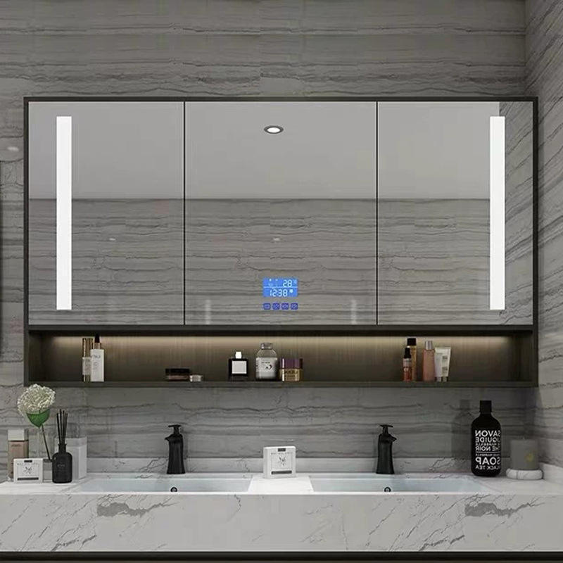 Intelligent bathroom mirror cabinet with LED lights wall mounted solid wood Closets mirror with storage function