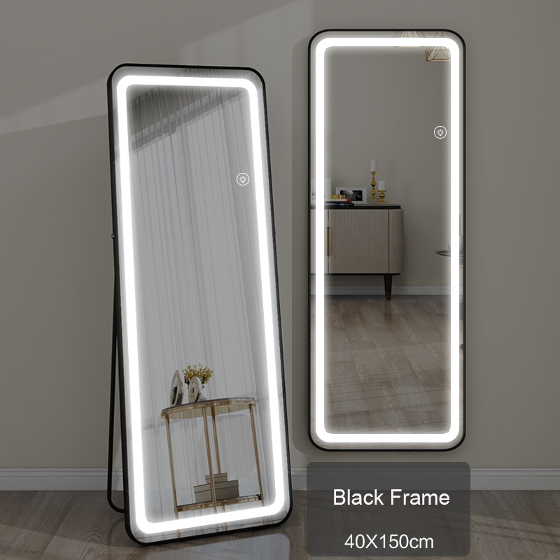 Fashion decor aluminum framed full length body led mirror with stand smart floor dressing mirror with lights wall mounted mirror