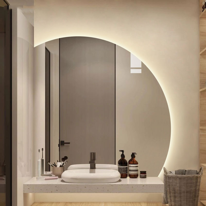 Modern home frameless semi-circular back light LED lighting bathroom mirror decoration bathroom wall mirror