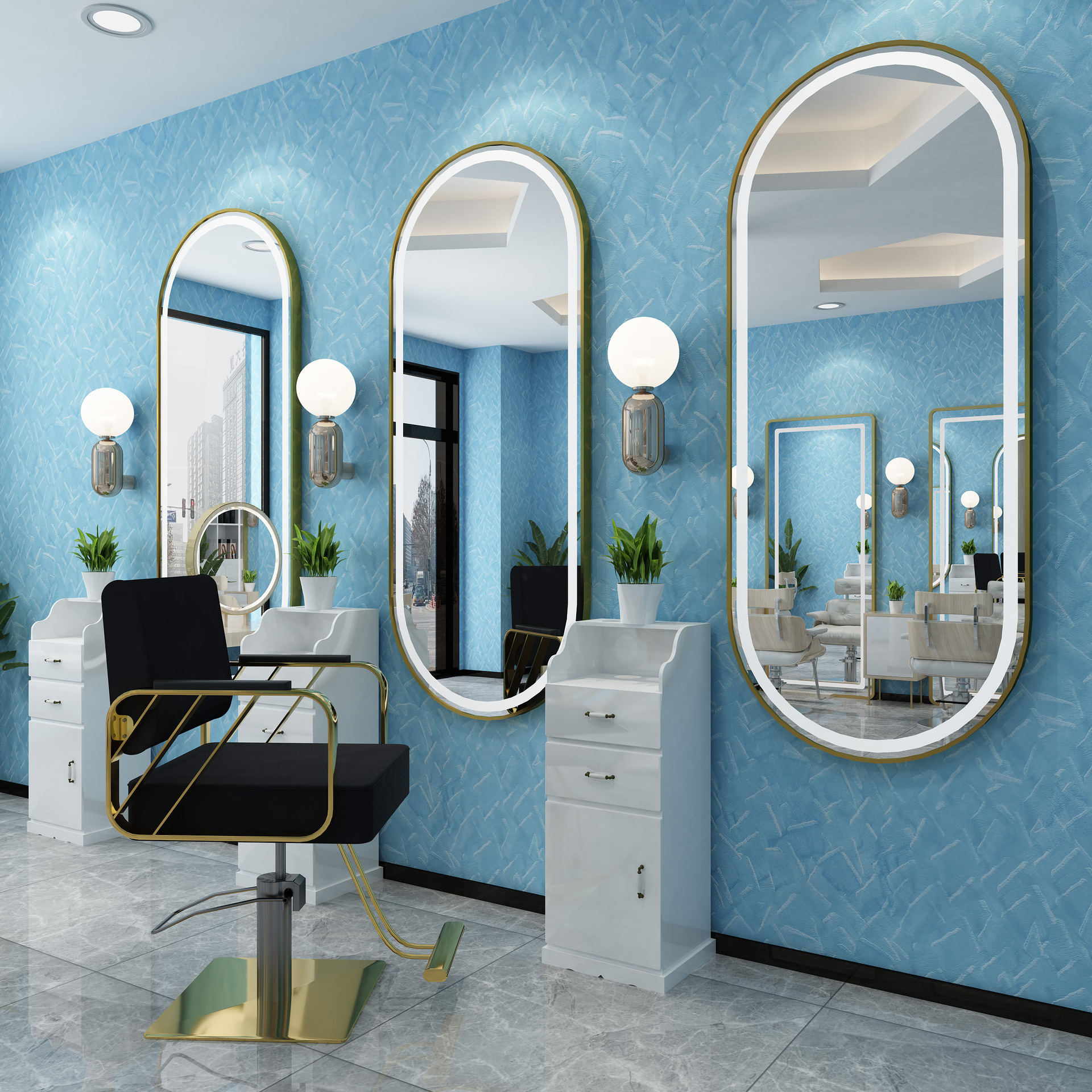 Barber Shop Hair Salon mirror Wall mounted Hairdressing Mirror with led light