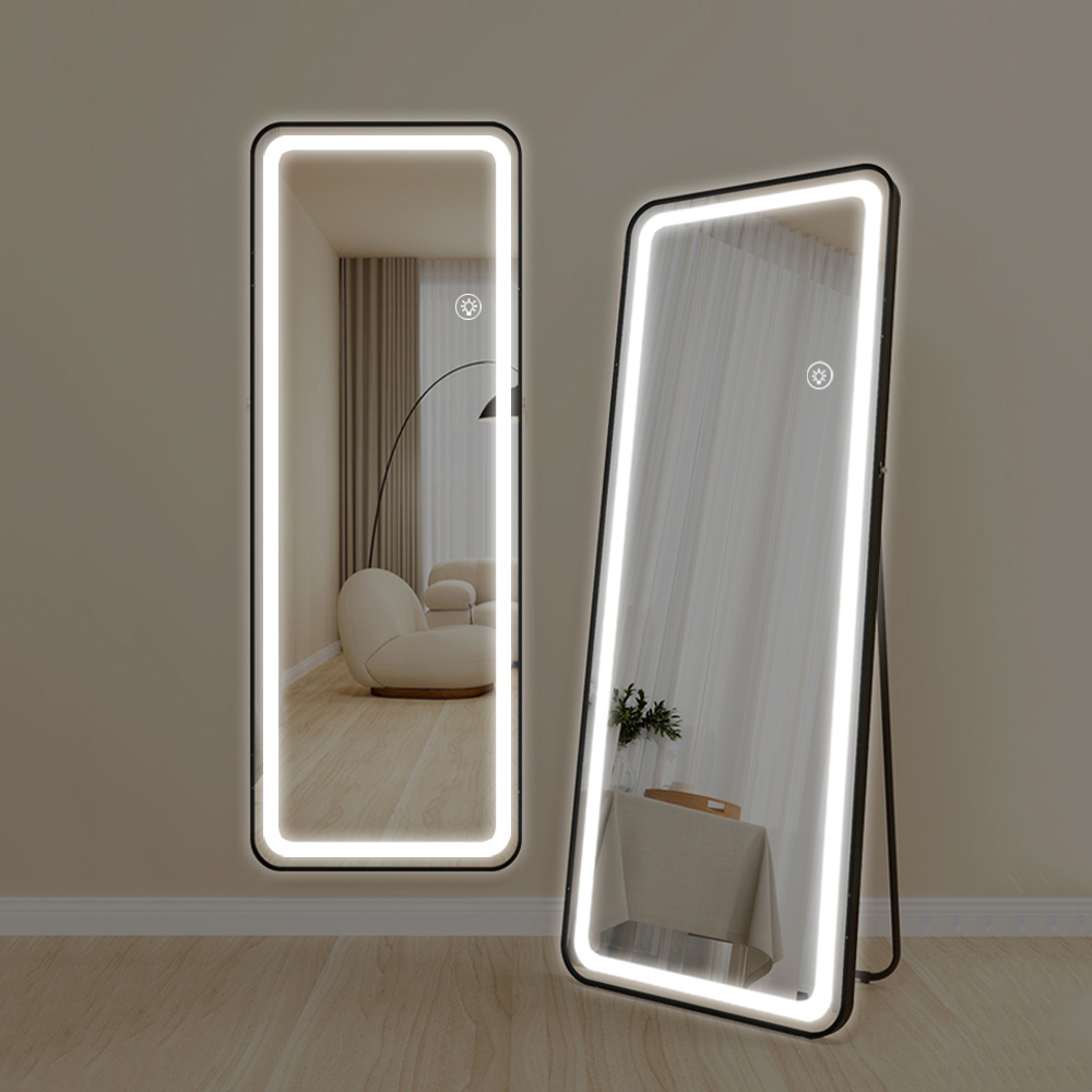 Fashion decor aluminum framed full length body led mirror with stand smart floor dressing mirror with lights wall mounted mirror