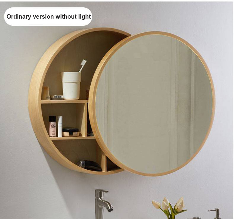 Push pull bathroom mirror cabinet with lights solid wood frame smart anti fog storage wall decor hanging round Closets mirror