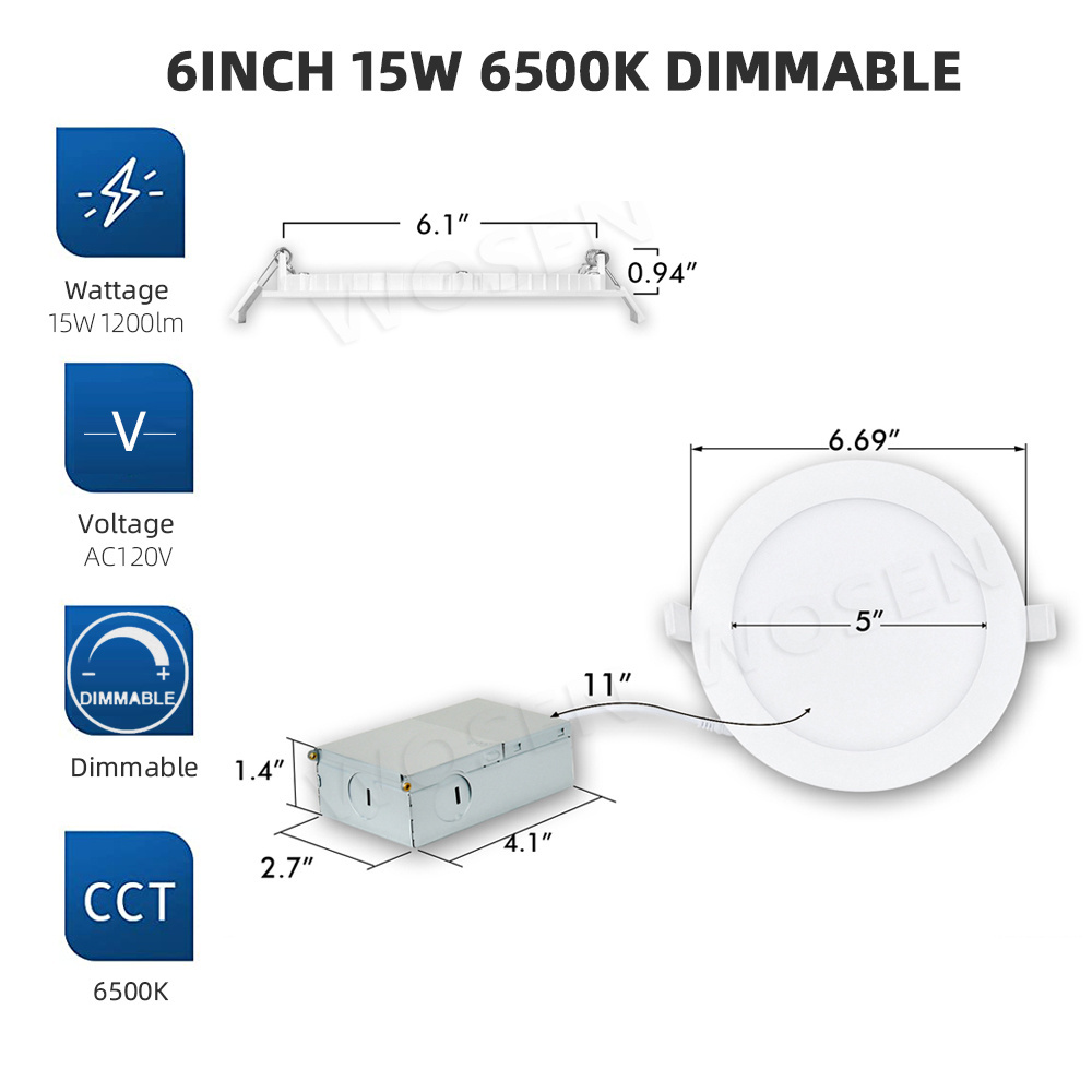 ETL  Energy Star listed intertek 6 Inch 15w 1200lm 6500k ultra slim canless led recessed ceiling lights