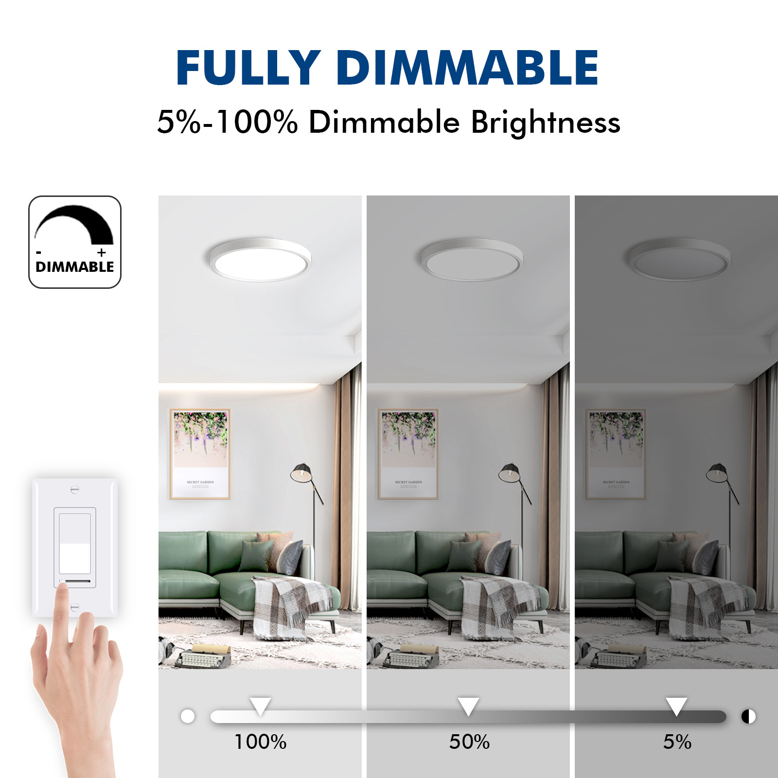 Factory Direct Sales Dimmable Low Profile Narrow Trim 3 Color Selectable Round 12Inch Bedroom Hallway Entryway Ceiling Light