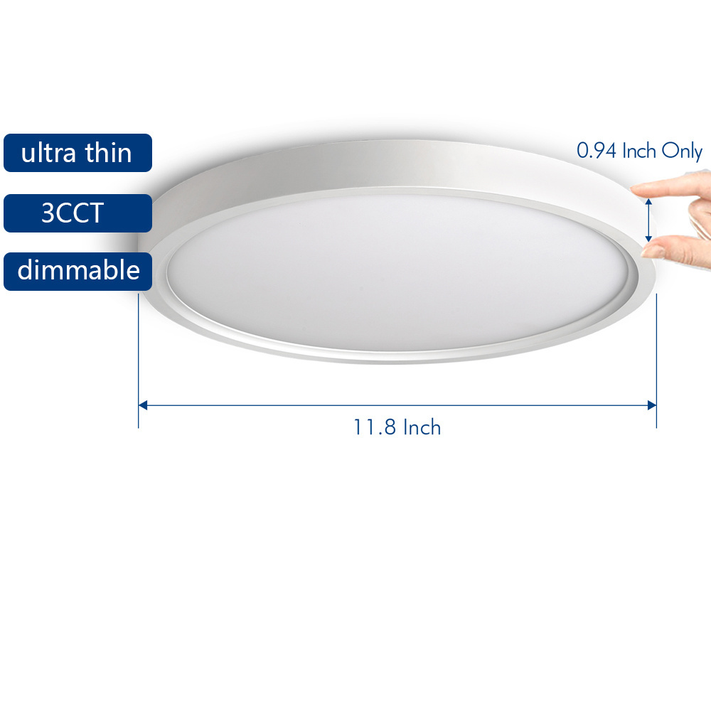 Factory Direct Sales Dimmable Low Profile Narrow Trim 3 Color Selectable Round 12Inch Bedroom Hallway Entryway Ceiling Light