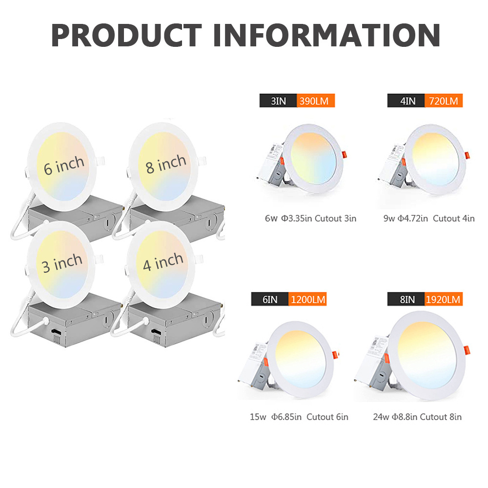 ETL US Standard 6 Inch 3CCT 5CCT Selectable Ultra-Thin Can-Killer LED Recessed Ceiling Panel Down Light