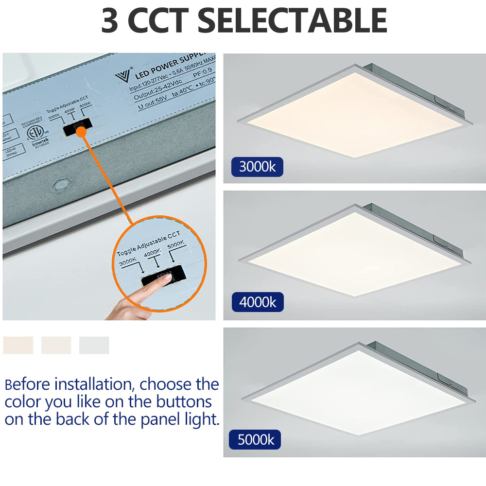 ETL commercial 40w dimmable 3000K/4000K/5000K 3cct selectable2x2 4x4 ft ceiling reecessed drop big led backlit panel light