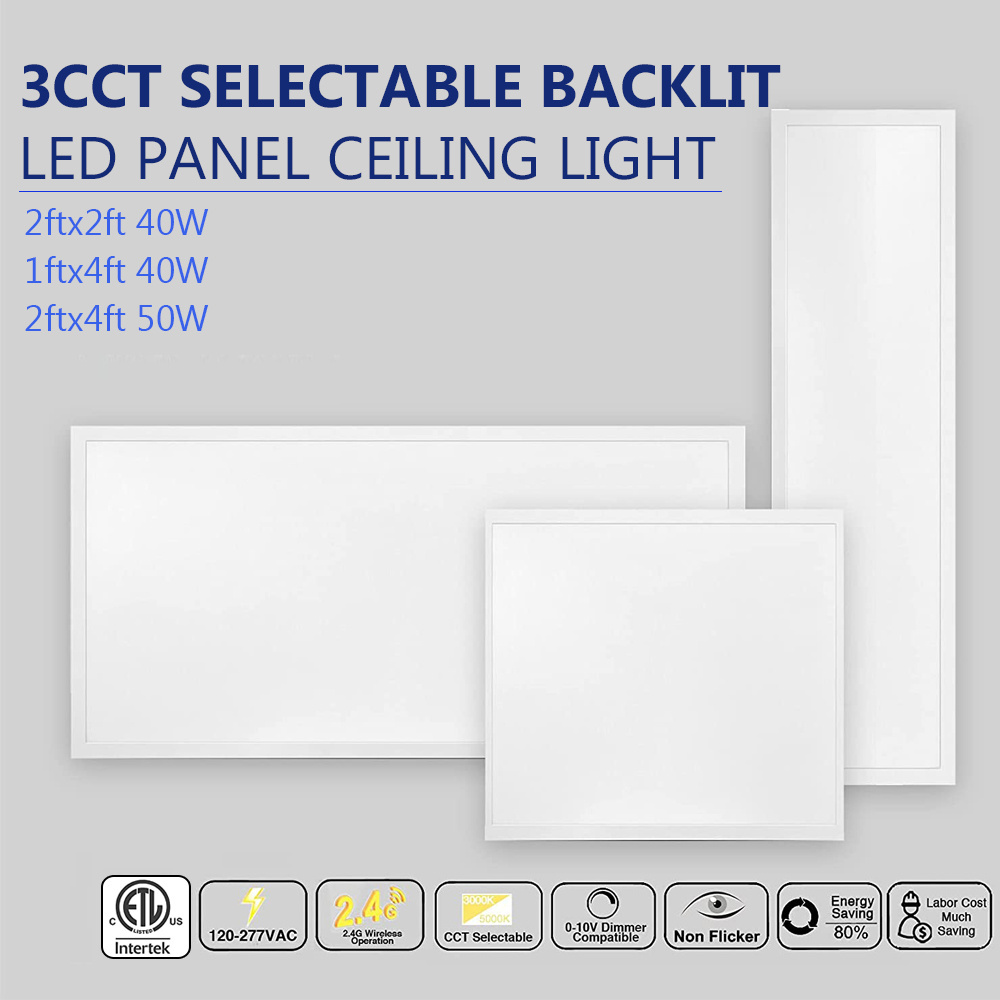 ETL commercial 40w dimmable 3000K/4000K/5000K 3cct selectable2x2 4x4 ft ceiling reecessed drop big led backlit panel light