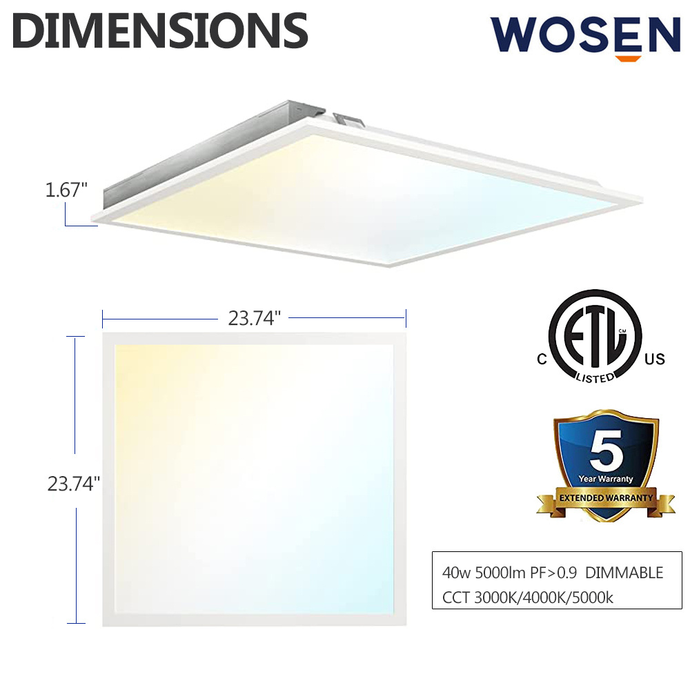 ETL commercial 40w dimmable 3000K/4000K/5000K 3cct selectable2x2 4x4 ft ceiling reecessed drop big led backlit panel light