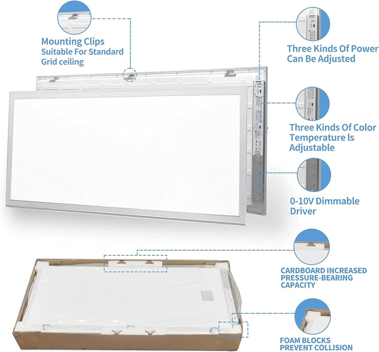 ETL rectangle 50w 0-10v dimmable 3000K 4000K 5000K 2x4 2 x 4FT backlit led drop ceiling led panel light fixture