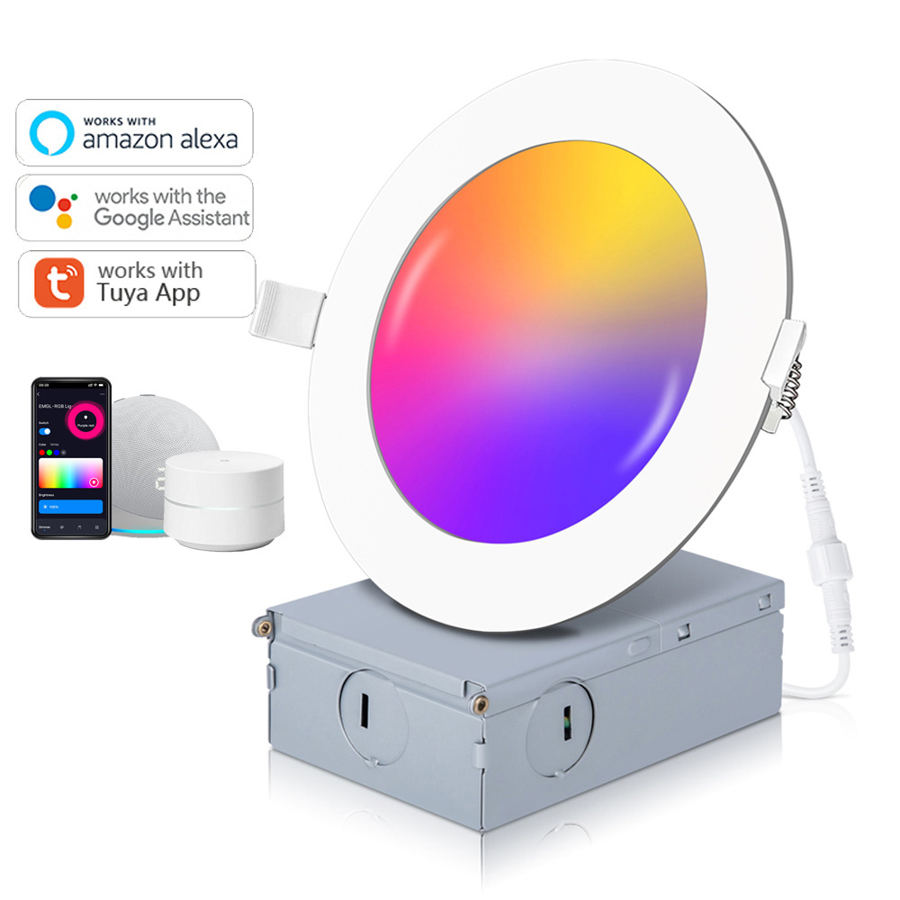 Slim Wifi Tuya APP Alexa/Google Dimmable Color Changing RGB 4 inch Canless LED Recessed Light