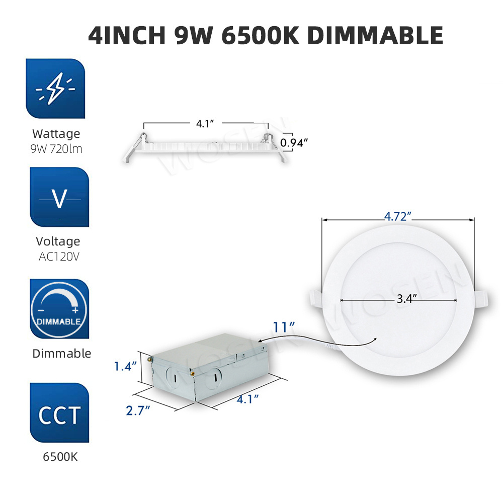 Zhongshan Wosen Factory Etl Certified 9w 4 Inch Recessed Led Pot Light for North America canada usa