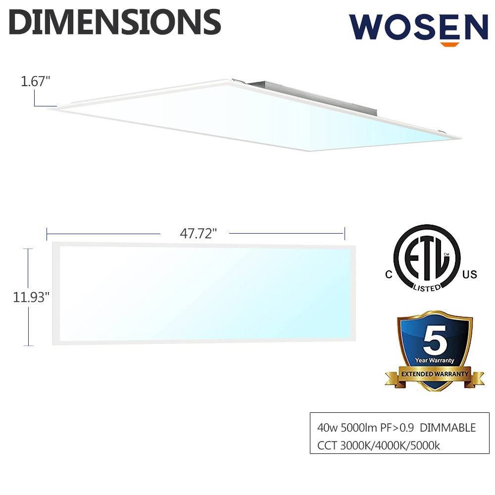 ETL 40W Dimmable 3000K 4000K 5000K 3 CCT Color Surface Hanging 1x4 FT Backlit LED Flat Panel Light