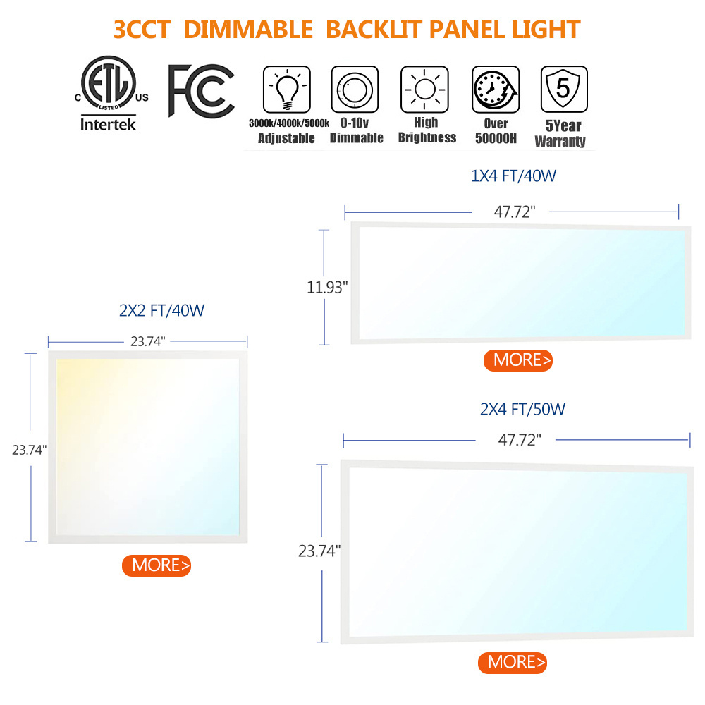 ETL 40W Dimmable selectable 3 CCT 1x 4 panel surface mount ultra thin slim led flat ceiling panel light