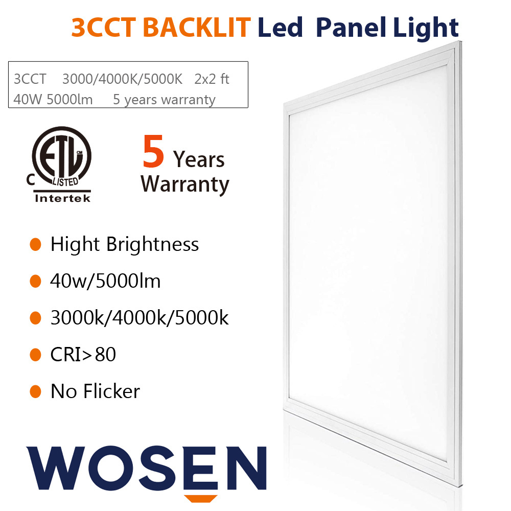 3cct 40w 100-110m/w 2x2 2ft 603*603 dimmable aluminum commercial backlit led flat square light panel