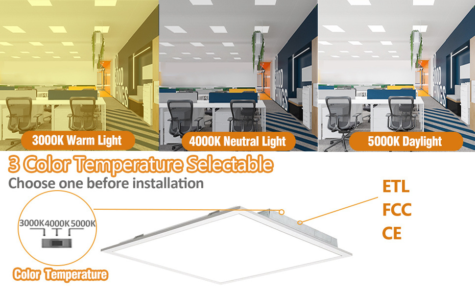 3cct 40w 100-110m/w 2x2 2ft 603*603 dimmable aluminum commercial backlit led flat square light panel