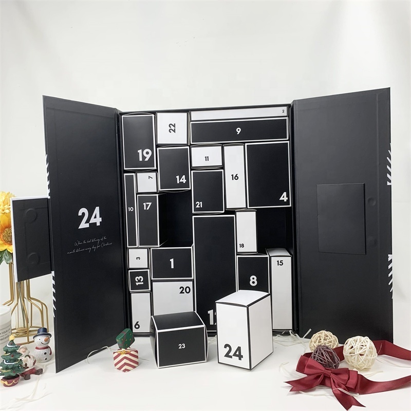 Hot sale Christmas Gift Box Black Packaging Nail Polish Storage Cosmetic Skincare Surprise Advent Calendar Box with Custom Logo